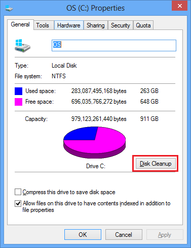 mengatasi kehabisan drive space dengan disk cleanup