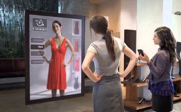 teknologi terbaru magic smart mirror Mango-x-Vodafone-digital-fitting-rooms-AR-mirror