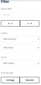 filter pencarian daftar BPR pada depositobpr