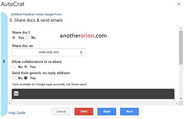 set kirim email dan amankan sertifikat agar tidak diubah