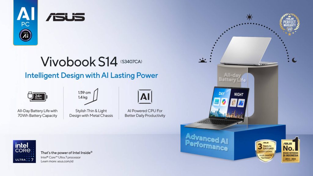 ASUS 45+ TOPS NPU Advanced Series Gathering Yogyakarta ASUS Vivobook S14 Laptop AI Modern dengan Desain Tipis Tangguh dan Powerful